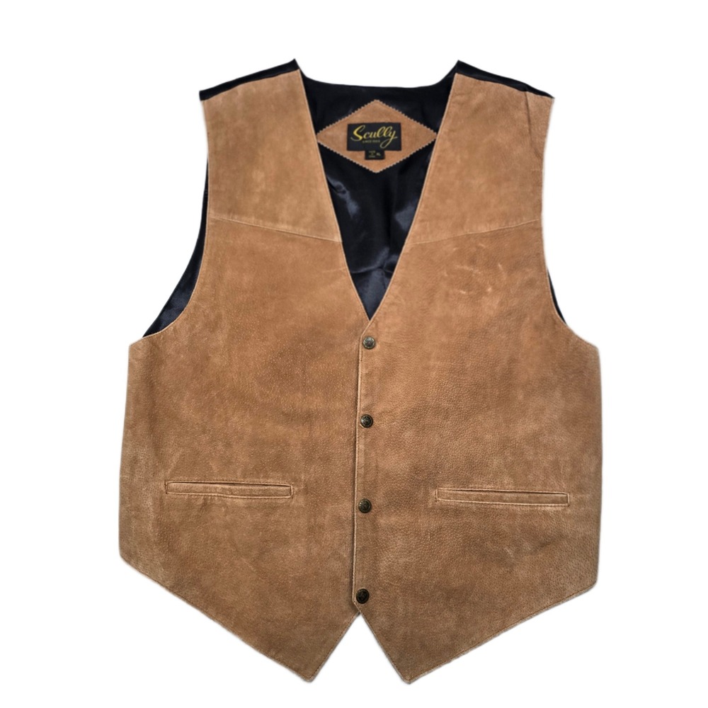 Scully Suede Leather Vest Mens XL‎ Extra Large Tan Western Style Star Buttons